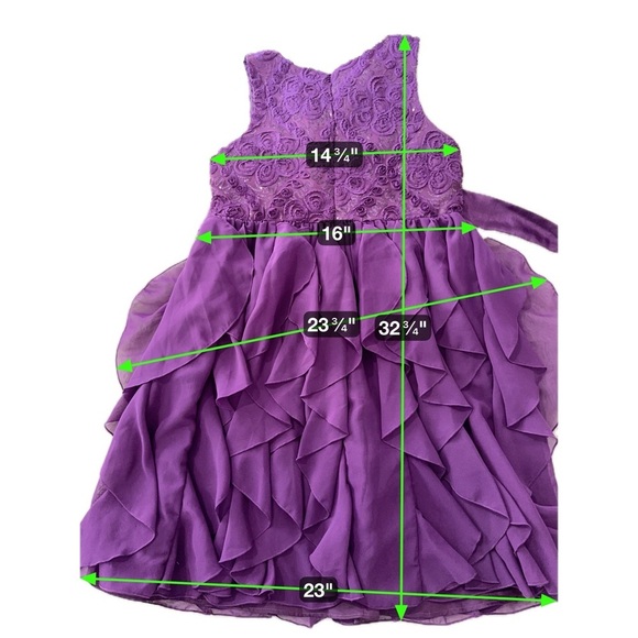 Charming Mia Juliana Girls Purple Ruffle Party Dress w/ Lace & Bow – Size 16 - Picture 13 of 15